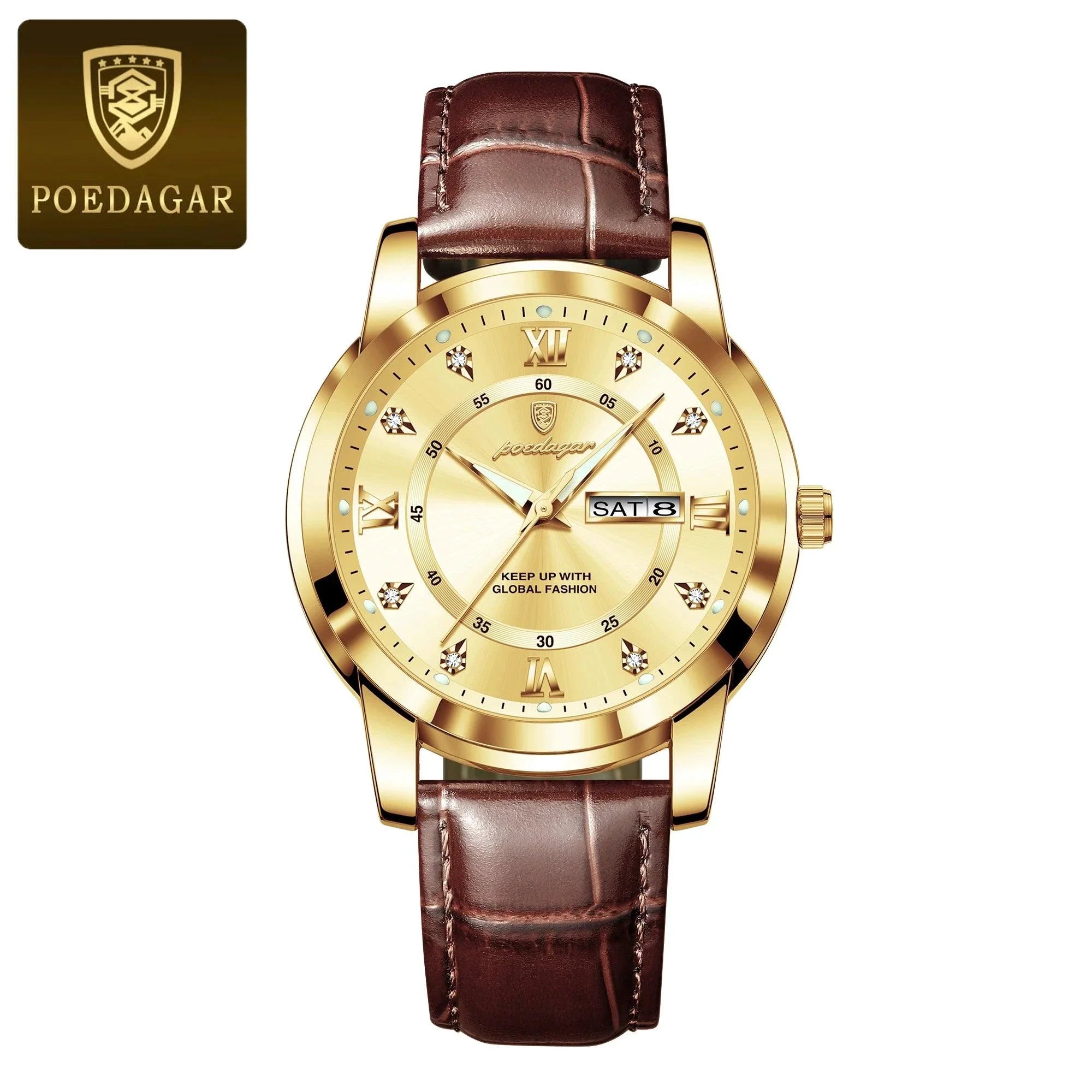 POEDAGAR Waterproof Leather Men's Quartz Watch