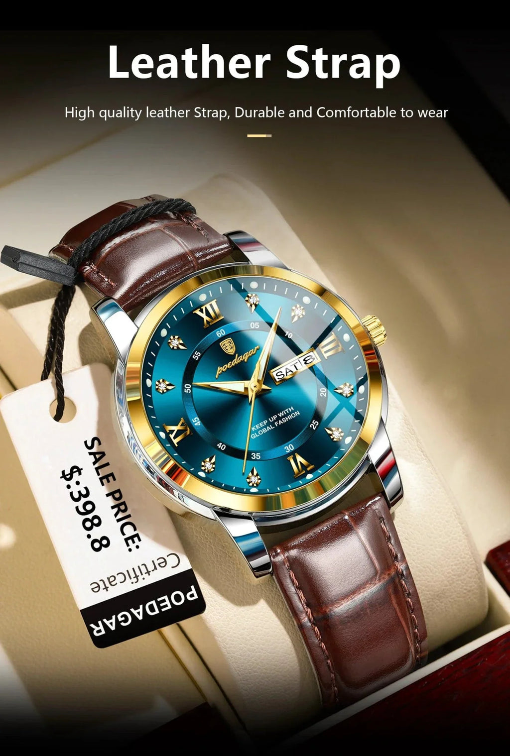 POEDAGAR Waterproof Leather Men's Quartz Watch