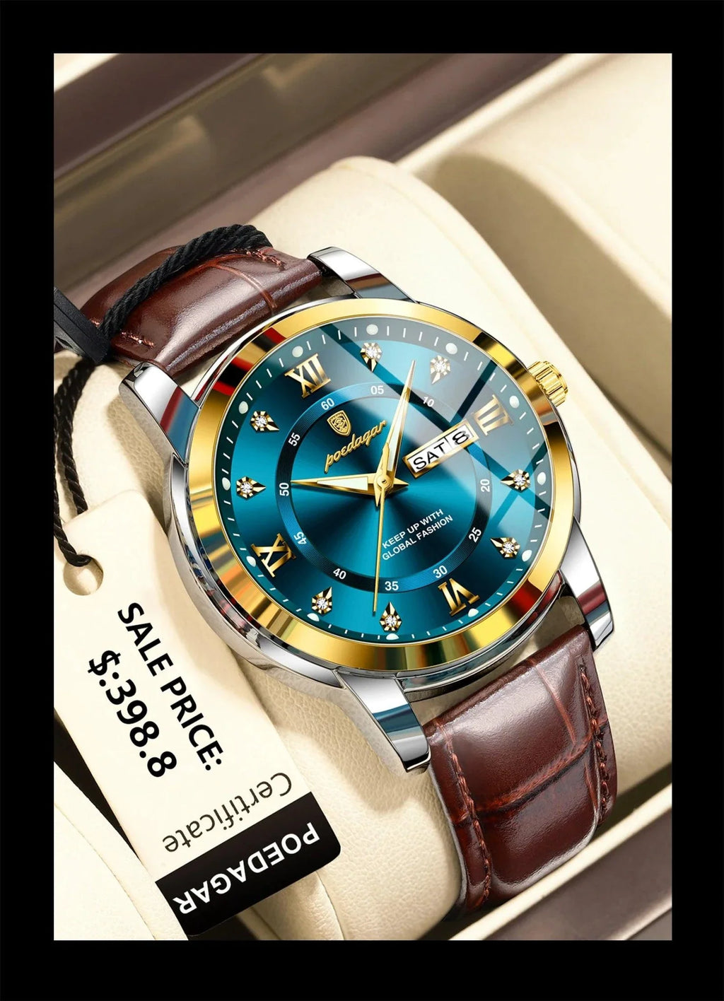 POEDAGAR Waterproof Leather Men's Quartz Watch