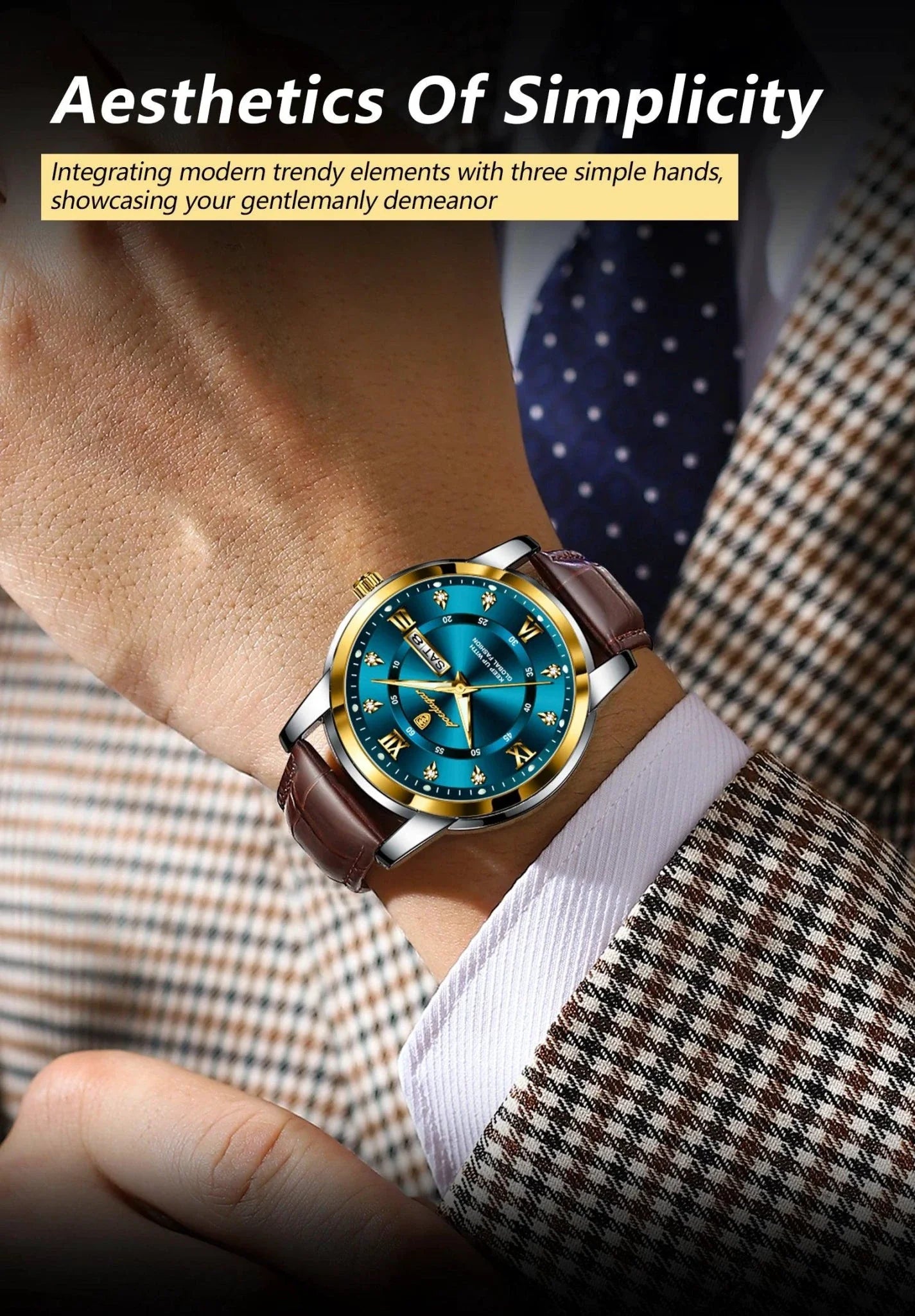 POEDAGAR Waterproof Leather Men's Quartz Watch