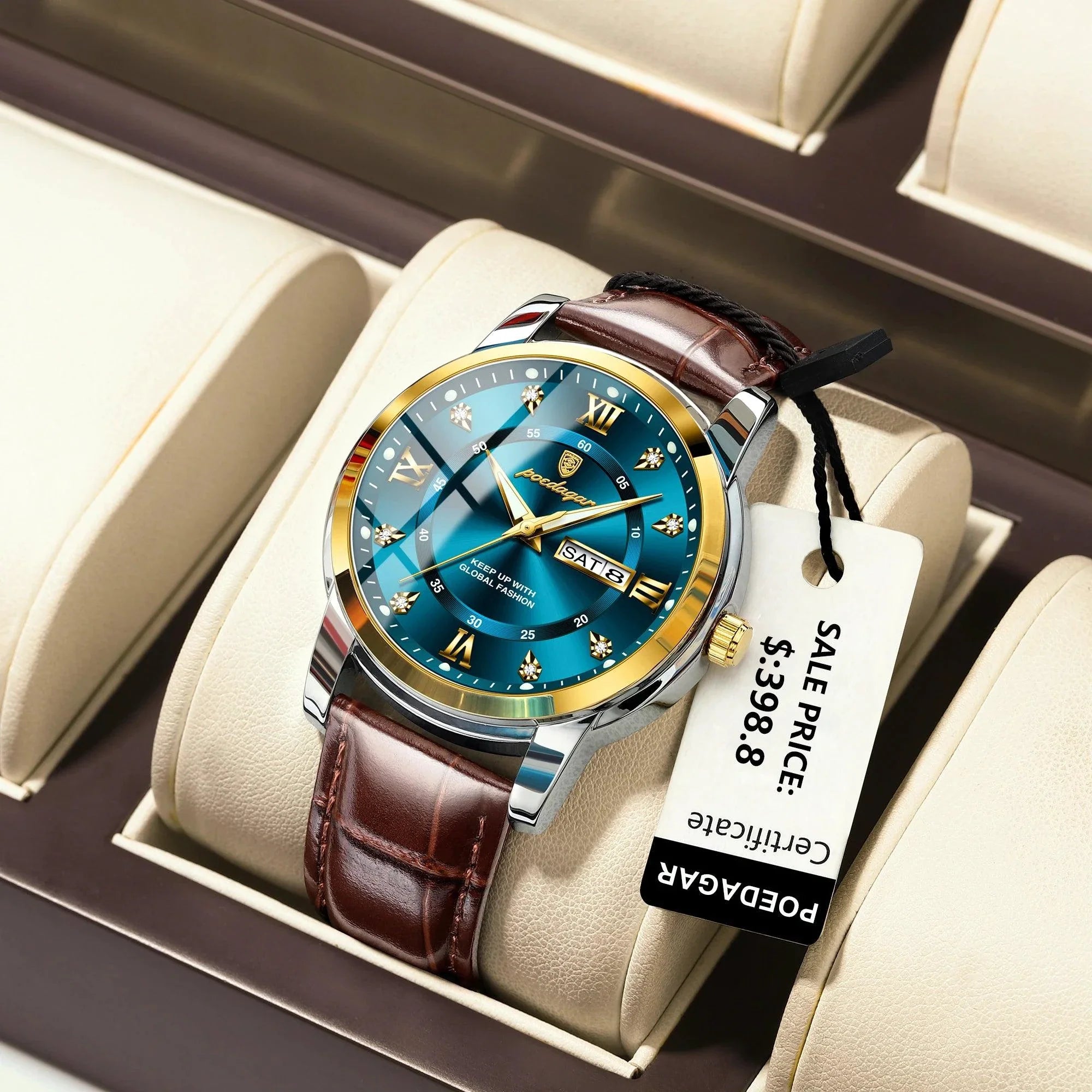 POEDAGAR Waterproof Leather Men's Quartz Watch