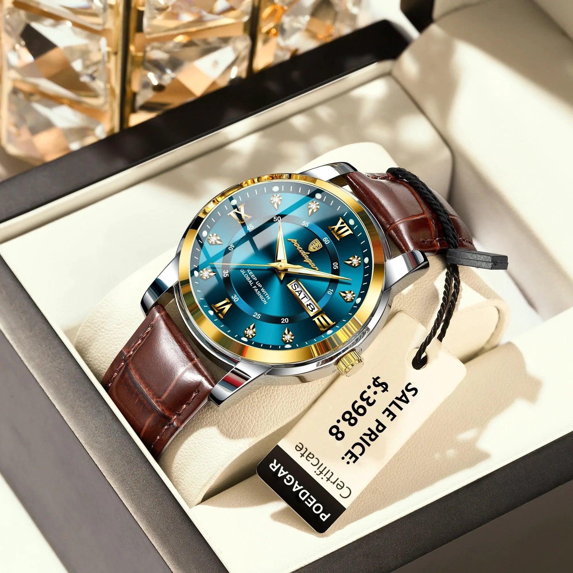 POEDAGAR Waterproof Leather Men's Quartz Watch