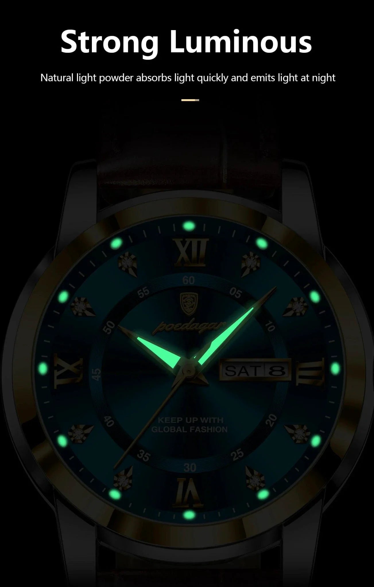 POEDAGAR Waterproof Leather Men's Quartz Watch